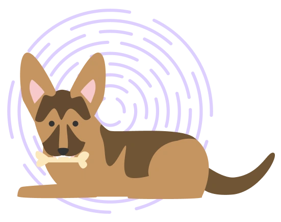 Illustration of a dog with a bone in its mouth