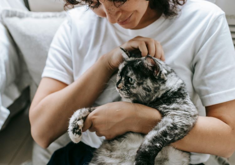 une femme tenant un chat